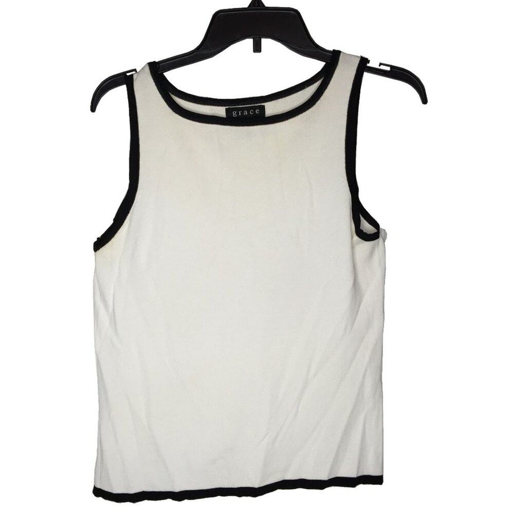 Grace Work casual Top Sleeveless Scoop Neck Size Large Knit Black White